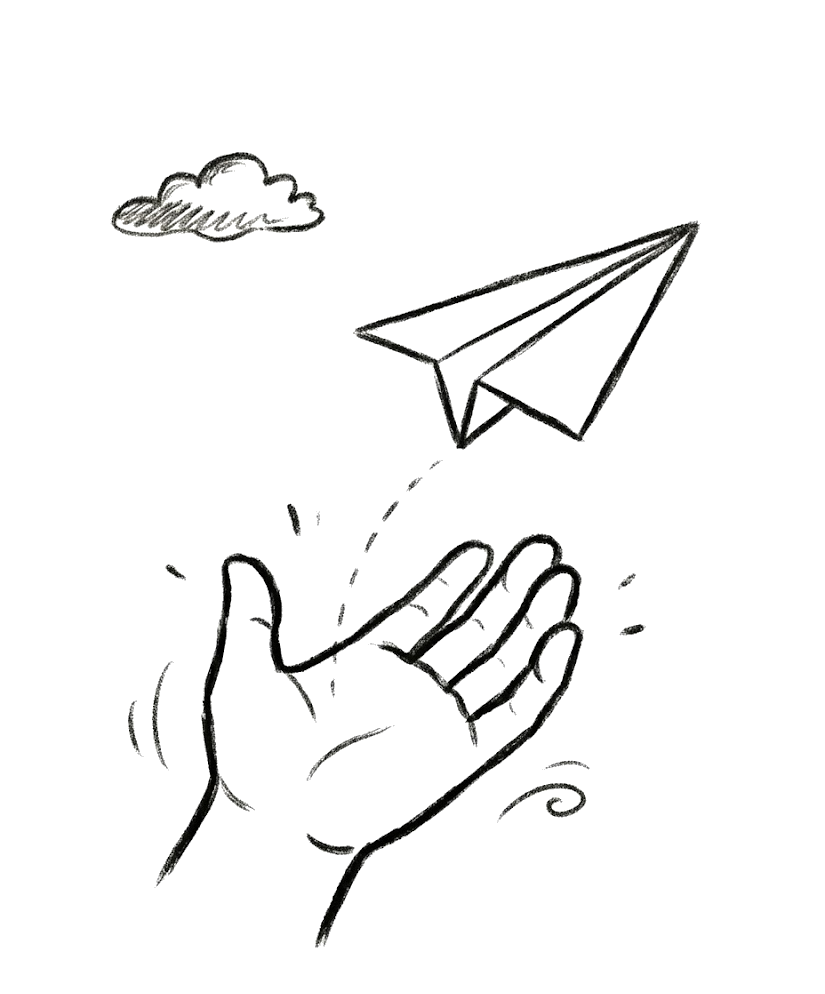 Papierflieger hebt aus einer Hand ab — wir bringen deine Idee live
